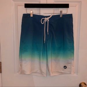 Mint, Blue, and White Hollister Swim Trunks